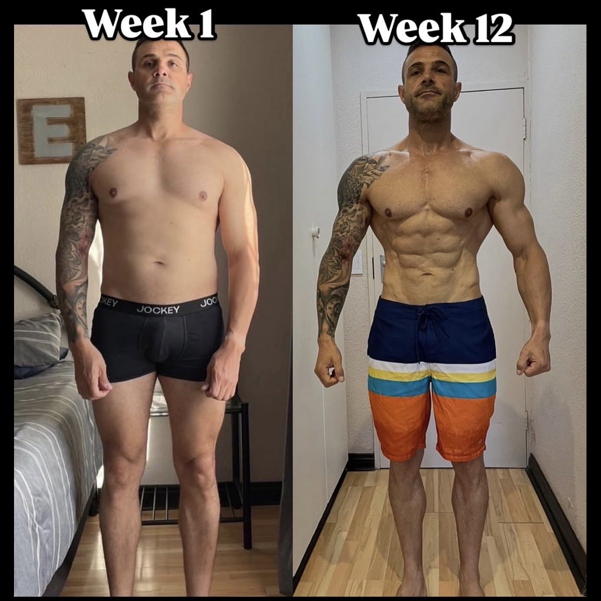 Client before and after, week 1 to week 12, significant fat loss, 1 of 7